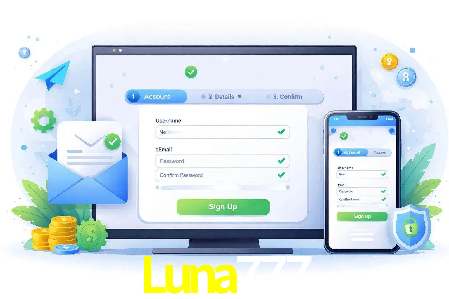 Registro de nuevo usuario y configuración de cuenta Luna777
