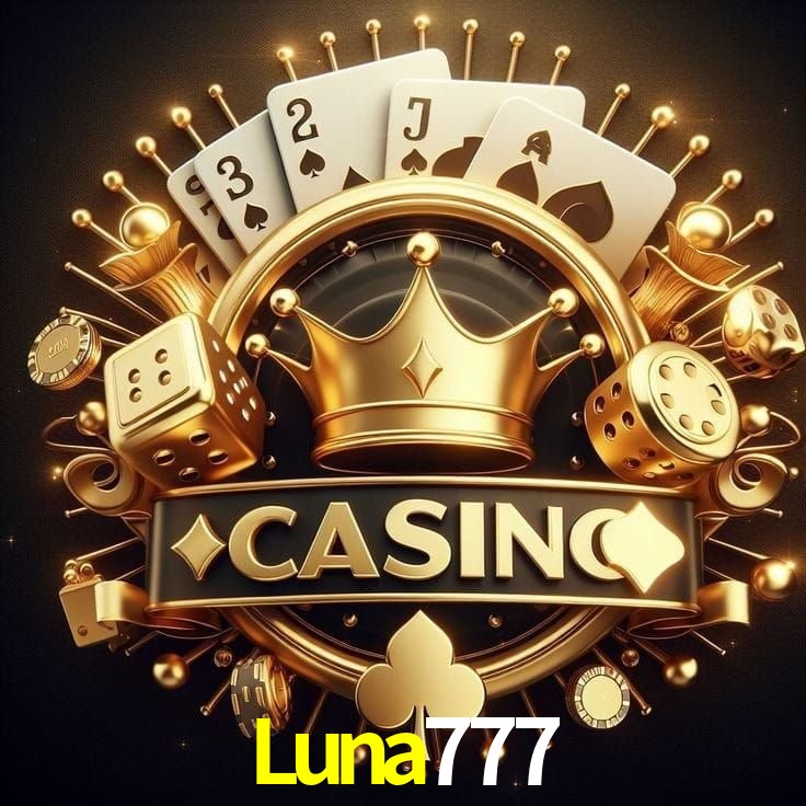 Escena dinámica inspirada en casino con iluminación Luna777, cartas, fichas e íconos de juegos digitales en un espacio moderno de juegos.